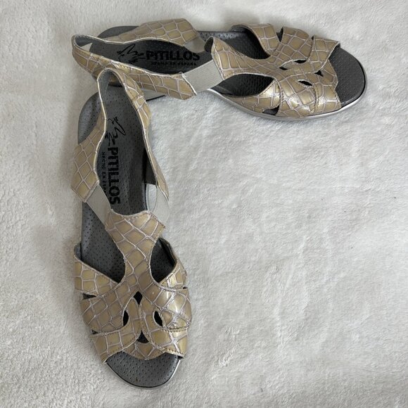 Phillos Beige Faux Croc Slip-On Sandals  Wedge Heel  Women US Size7.5- 8 - Picture 2 of 6